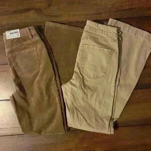 2 pair women’s size 7 flare jeans. 1 corduroy 1 khaki pair.